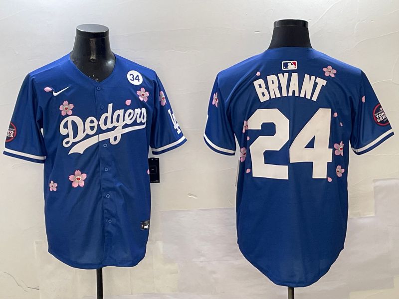 Men Los Angeles Dodgers #24 Bryant Blue Sakura Edition 2025 Nike MLB Jersey style 4